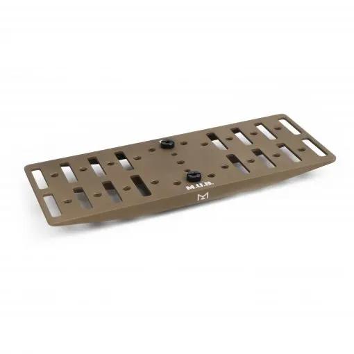 Tan metal mounting plate with slots and holes