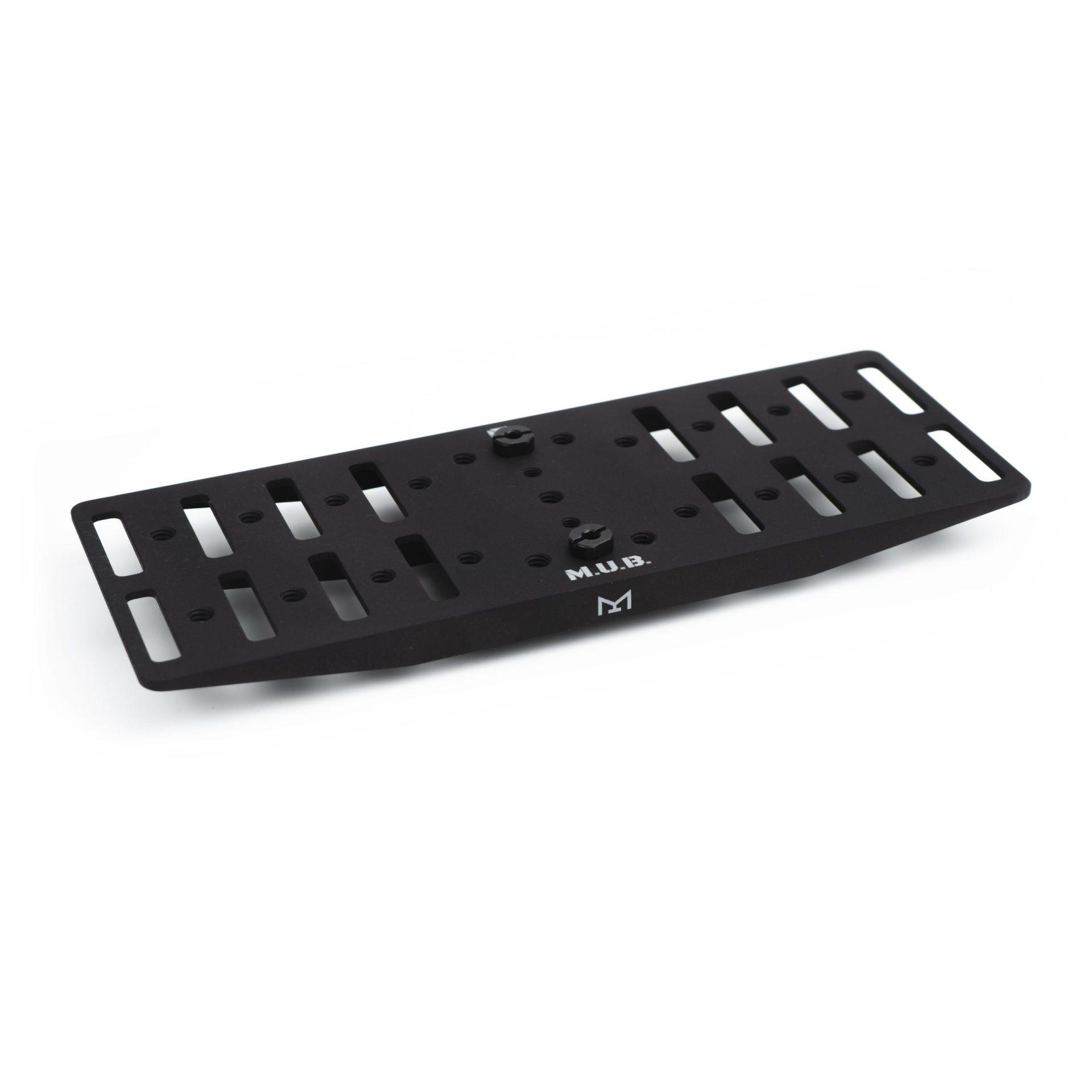 Black slotted metal mounting plate with holes