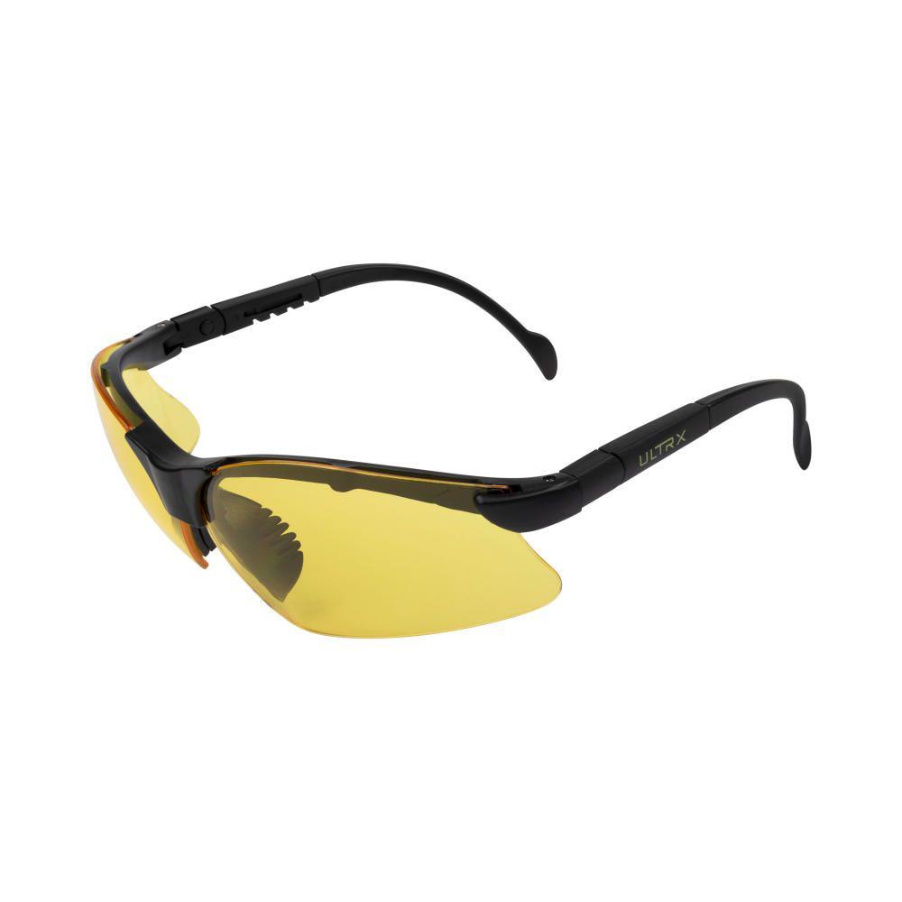 Black safety glasses with yellow tinted lenses