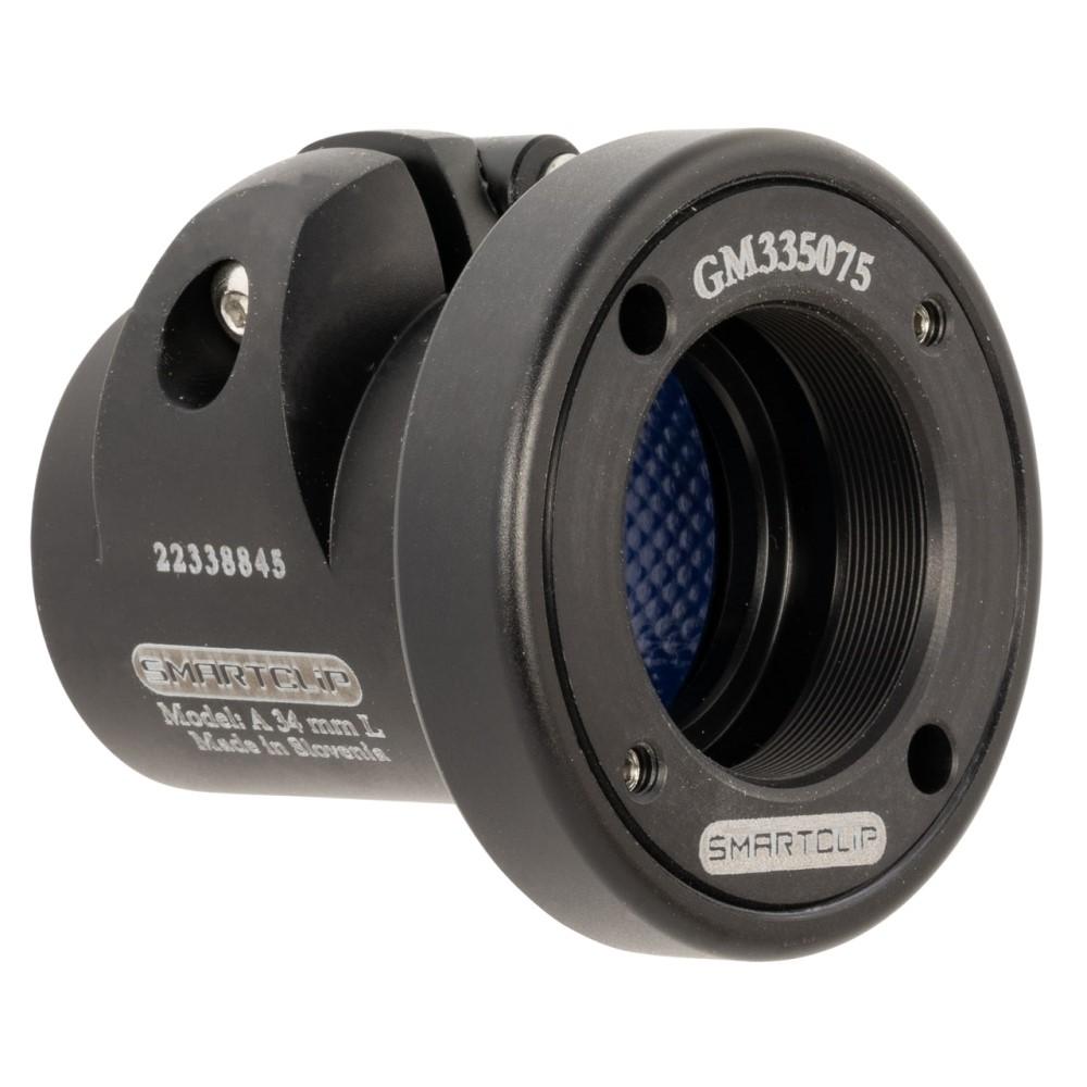 Black camera lens mount with blue interior.