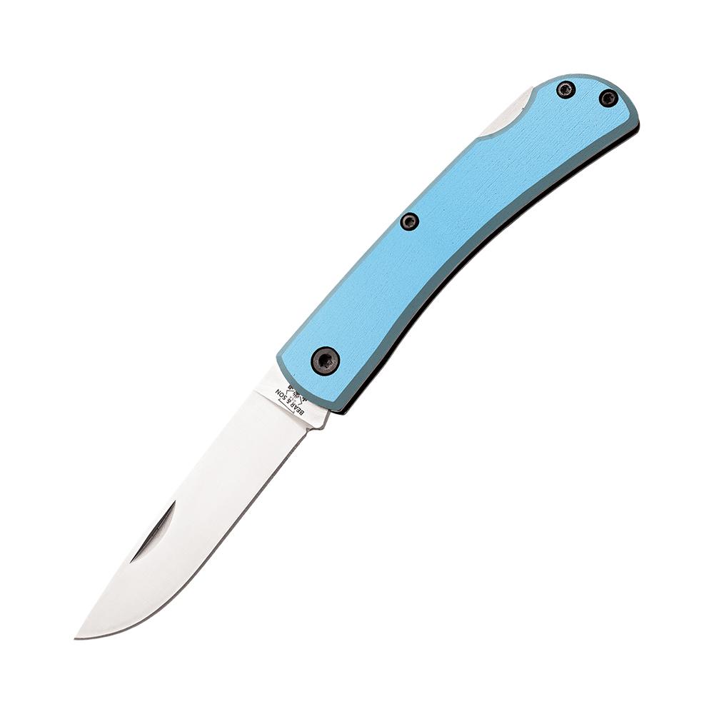 Light blue handled folding pocket knife