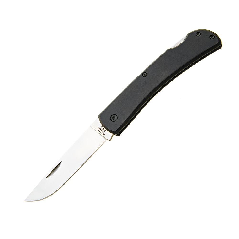 Black folding knife with silver blade