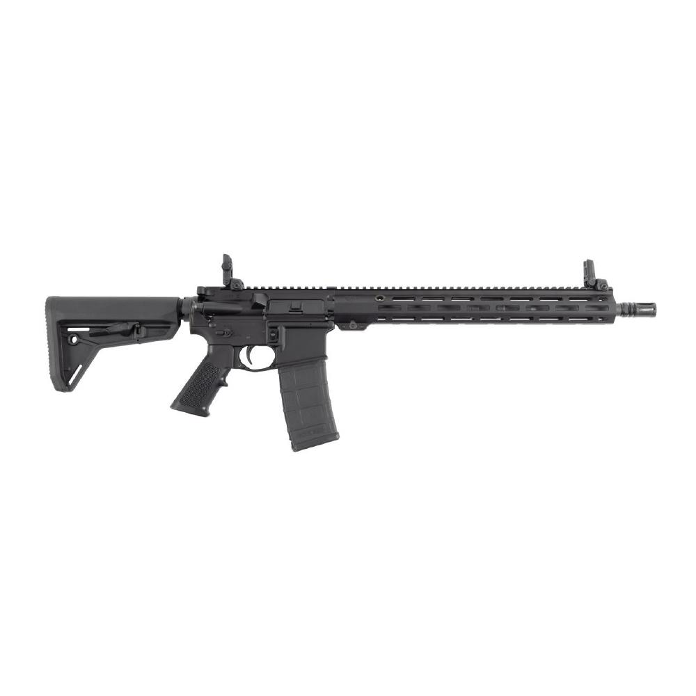 Black AR-15 style rifle on white background