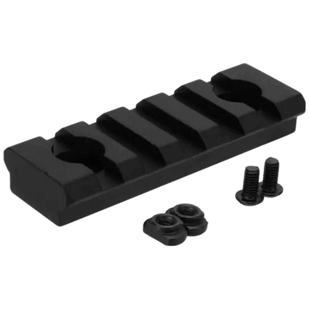 Black Picatinny rail section with screws and T-nuts