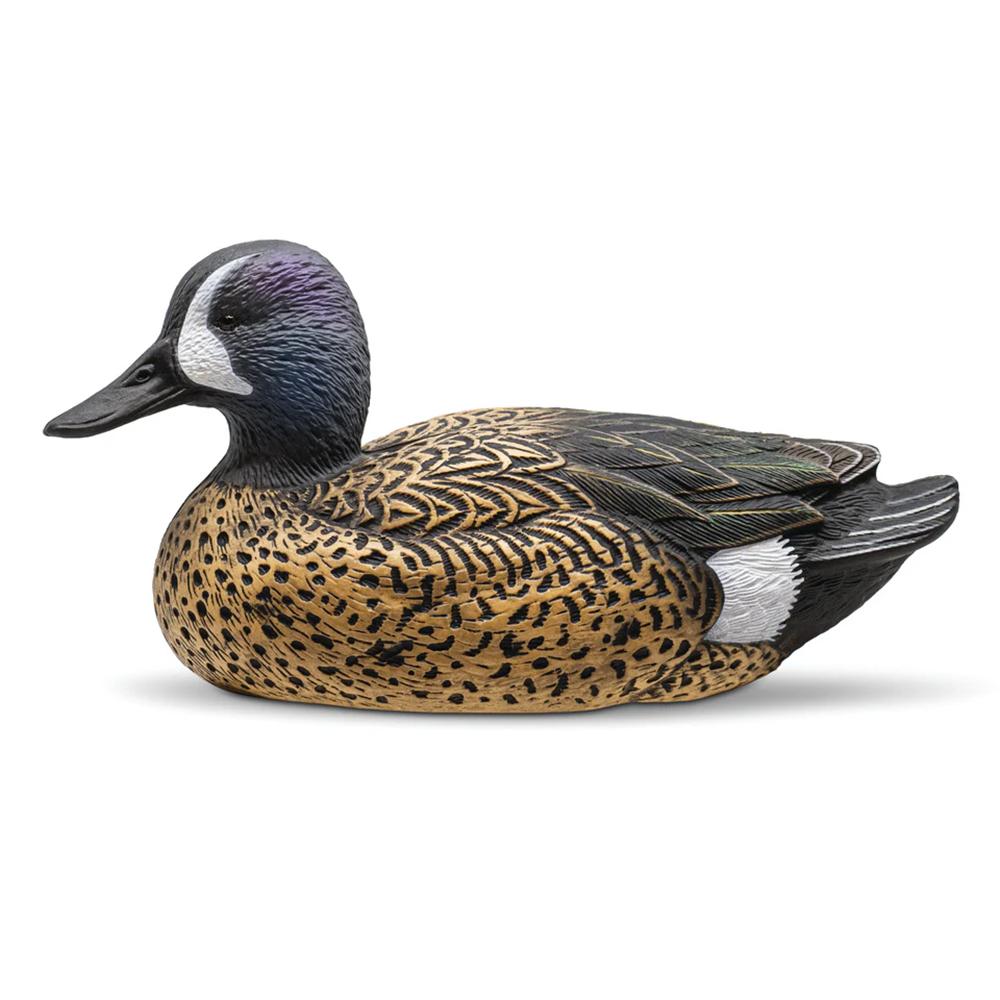 Realistic carved duck decoy on white background