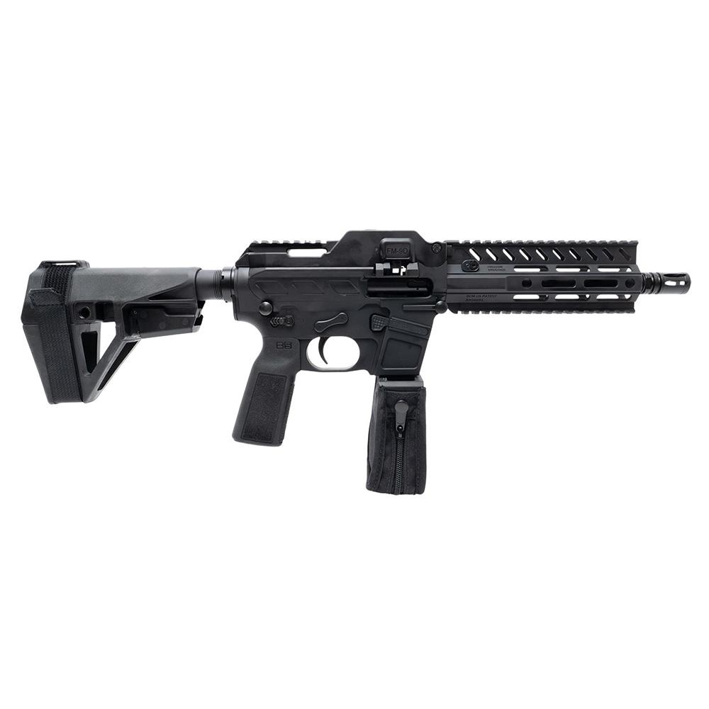Compact black AR-style pistol with stabilizing brace