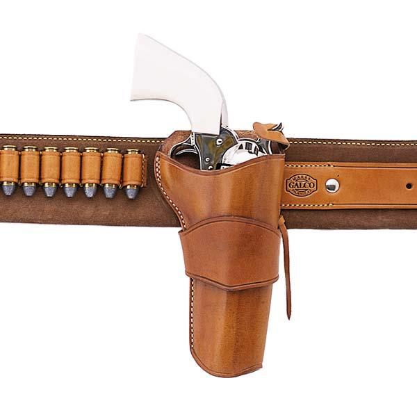 Leather holster with revolver and bullets