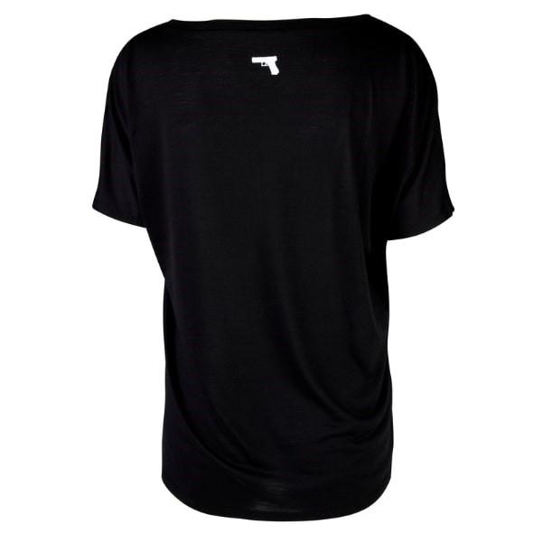 Black T-shirt with small white gun graphic