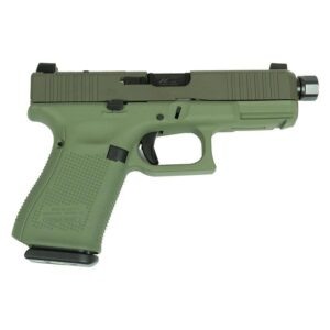 Green semi-automatic pistol on white background