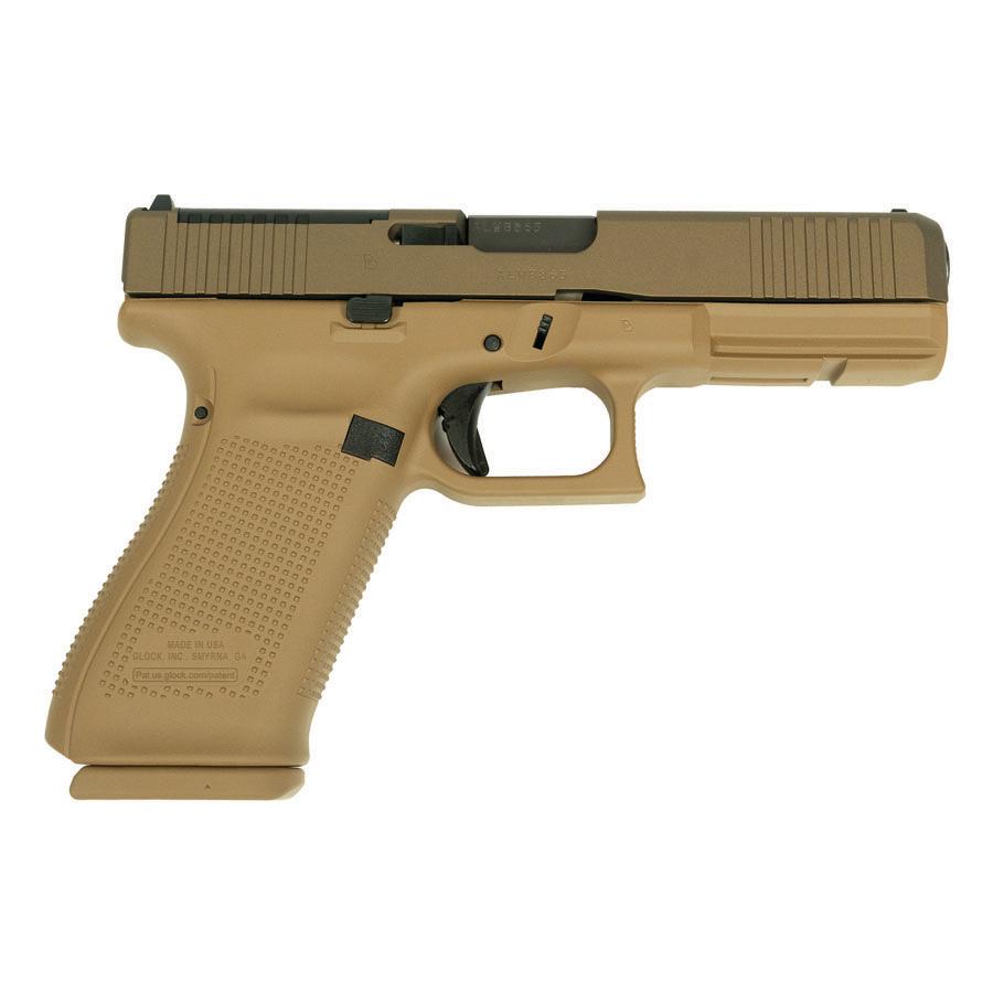 Tan semi-automatic pistol on white background