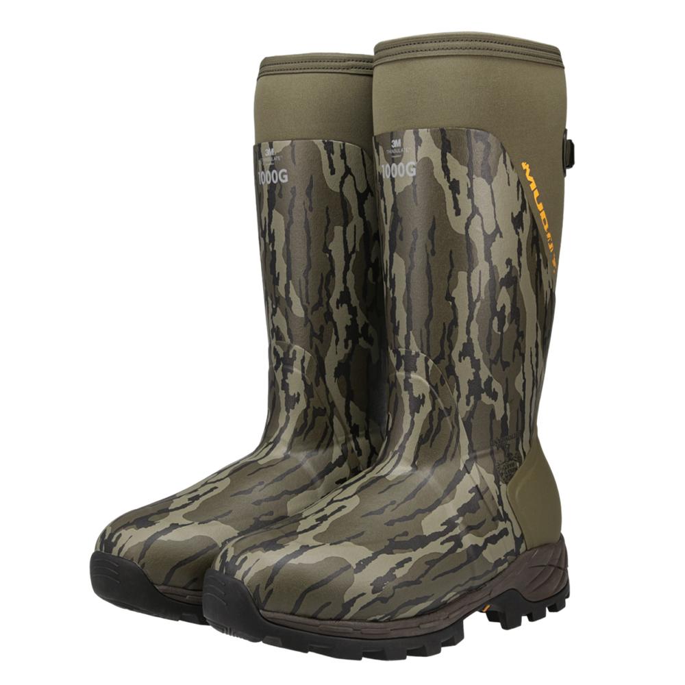 Camouflage insulated rubber hunting boots pair