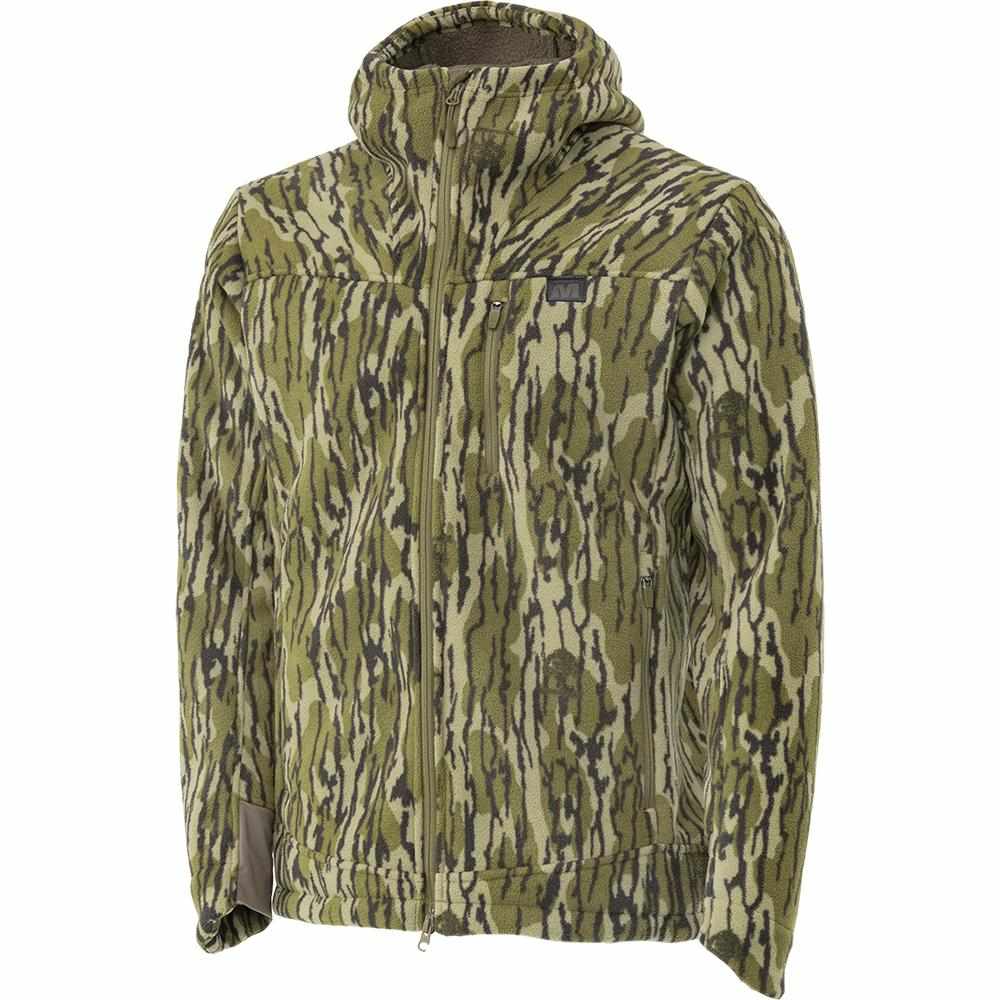 Camouflage zip-up hunting jacket with high collar