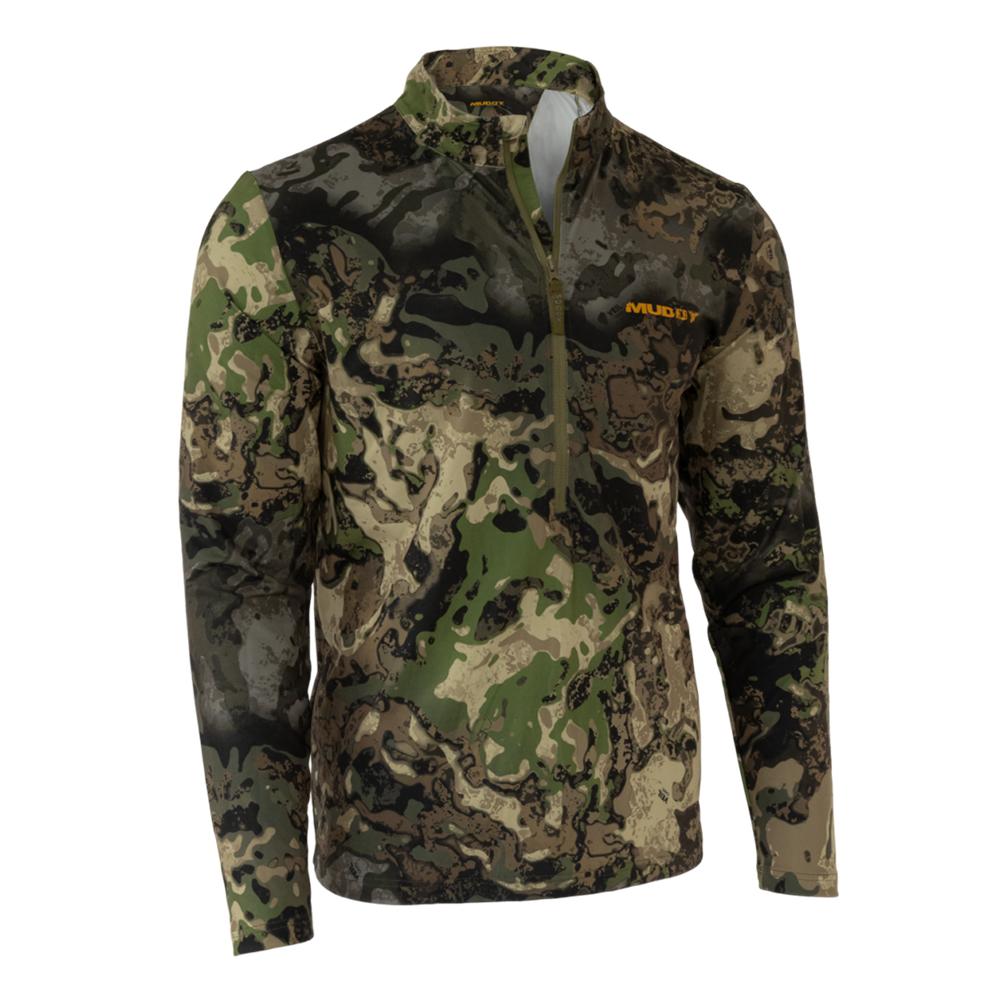 Camouflage quarter-zip hunting jacket with long sleeves