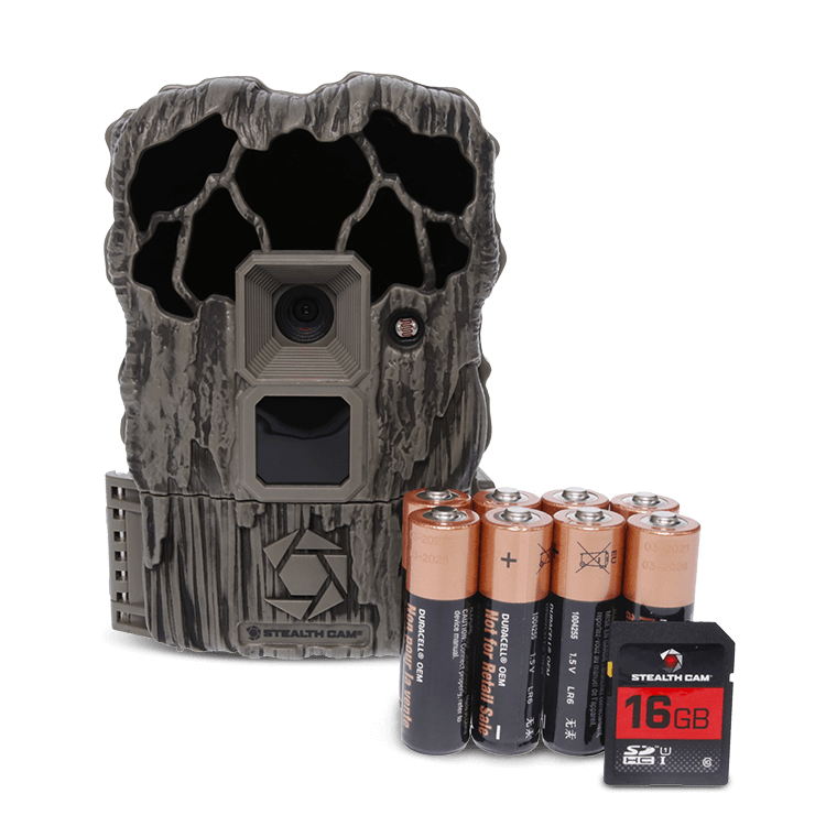 Trail camera with batteries and memory card