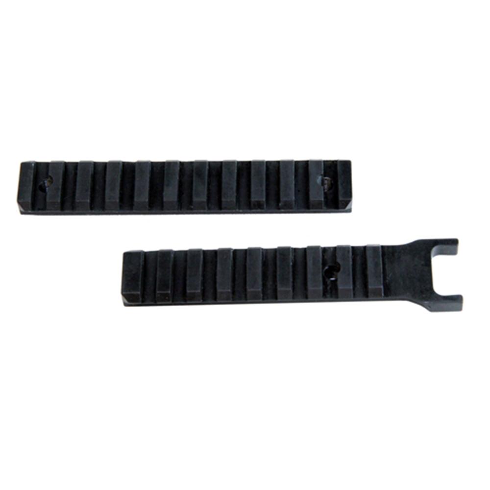 Two black Picatinny rail mounting brackets