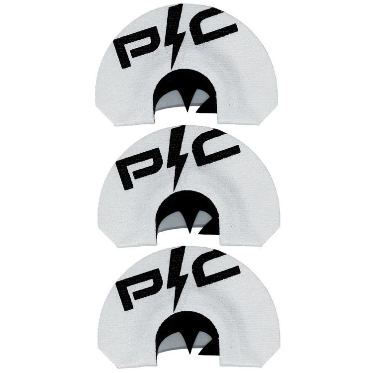 Three white swim caps with black logo