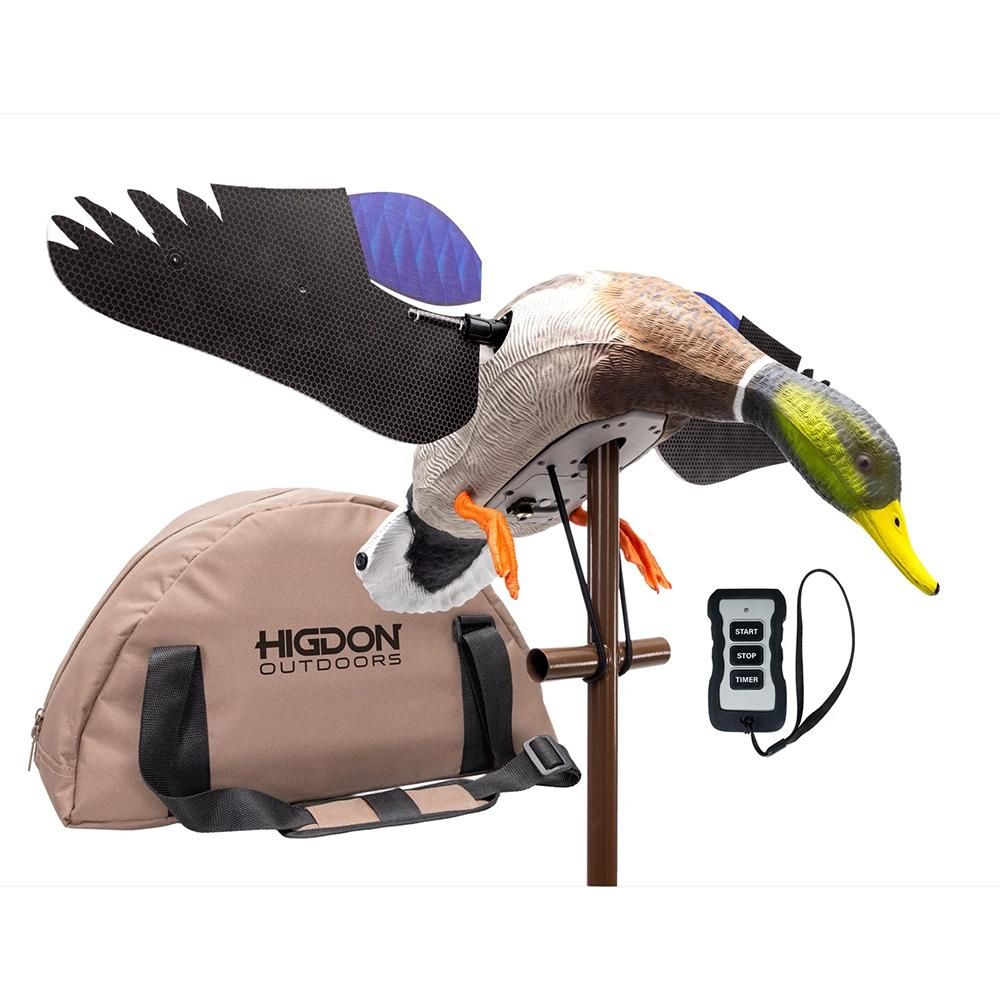 Motorized mallard duck decoy with remote and bag