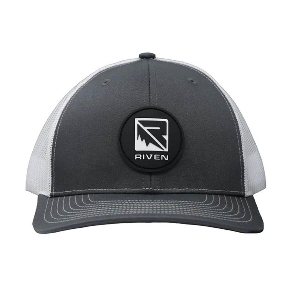 Gray and white Riven trucker hat