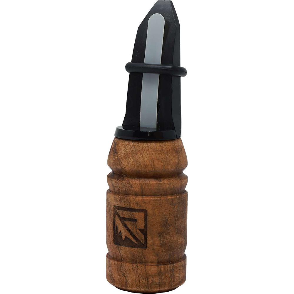 Wooden duck call with black mouthpiece