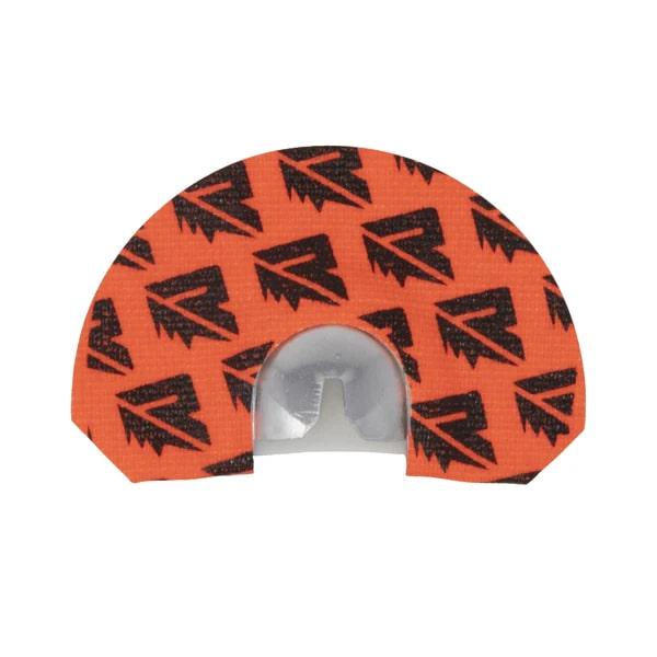 Orange turkey diaphragm call with black logo pattern