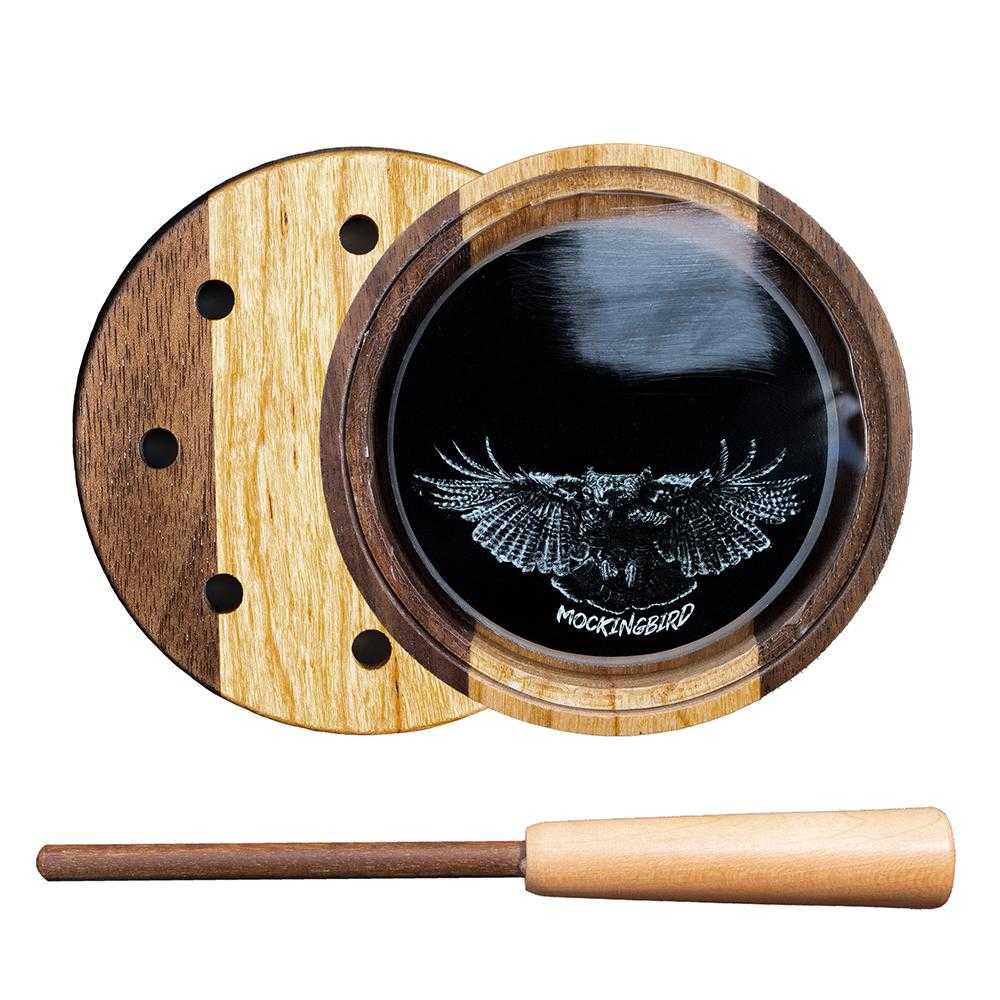 Wooden mockingbird call with striker tool