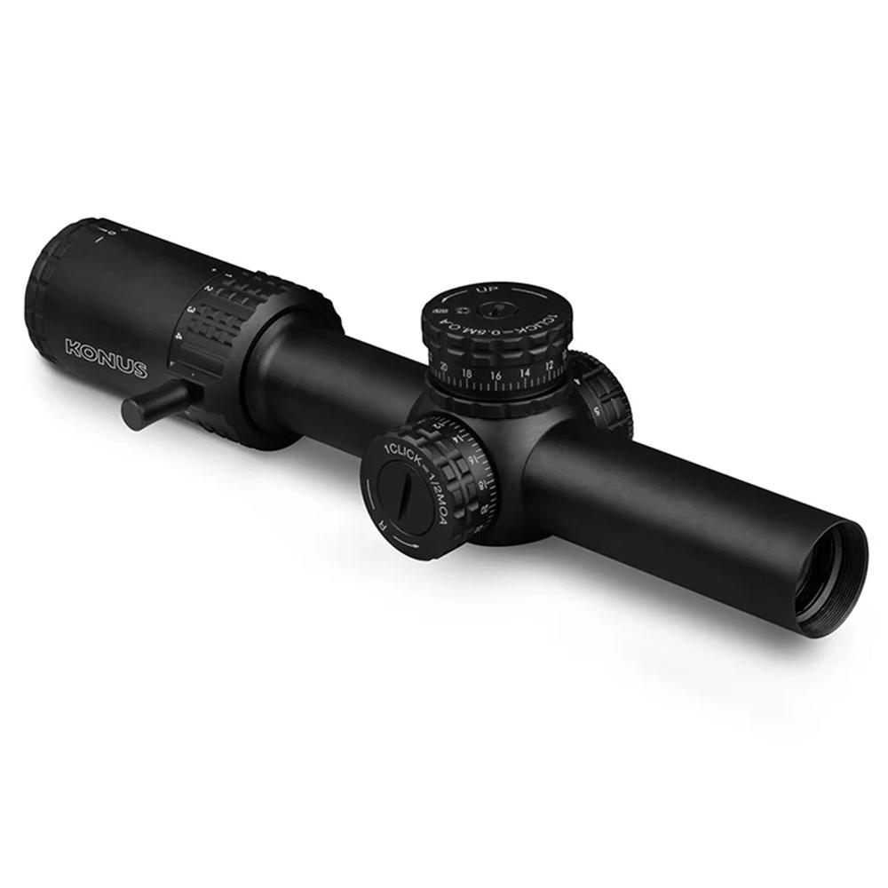 Black Konus rifle scope with adjustment turrets