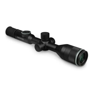 Black rifle scope with adjustment turrets