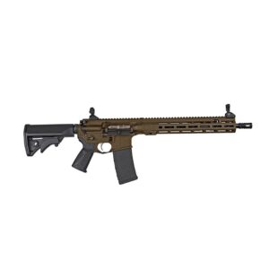 Tan and black AR-15 style rifle