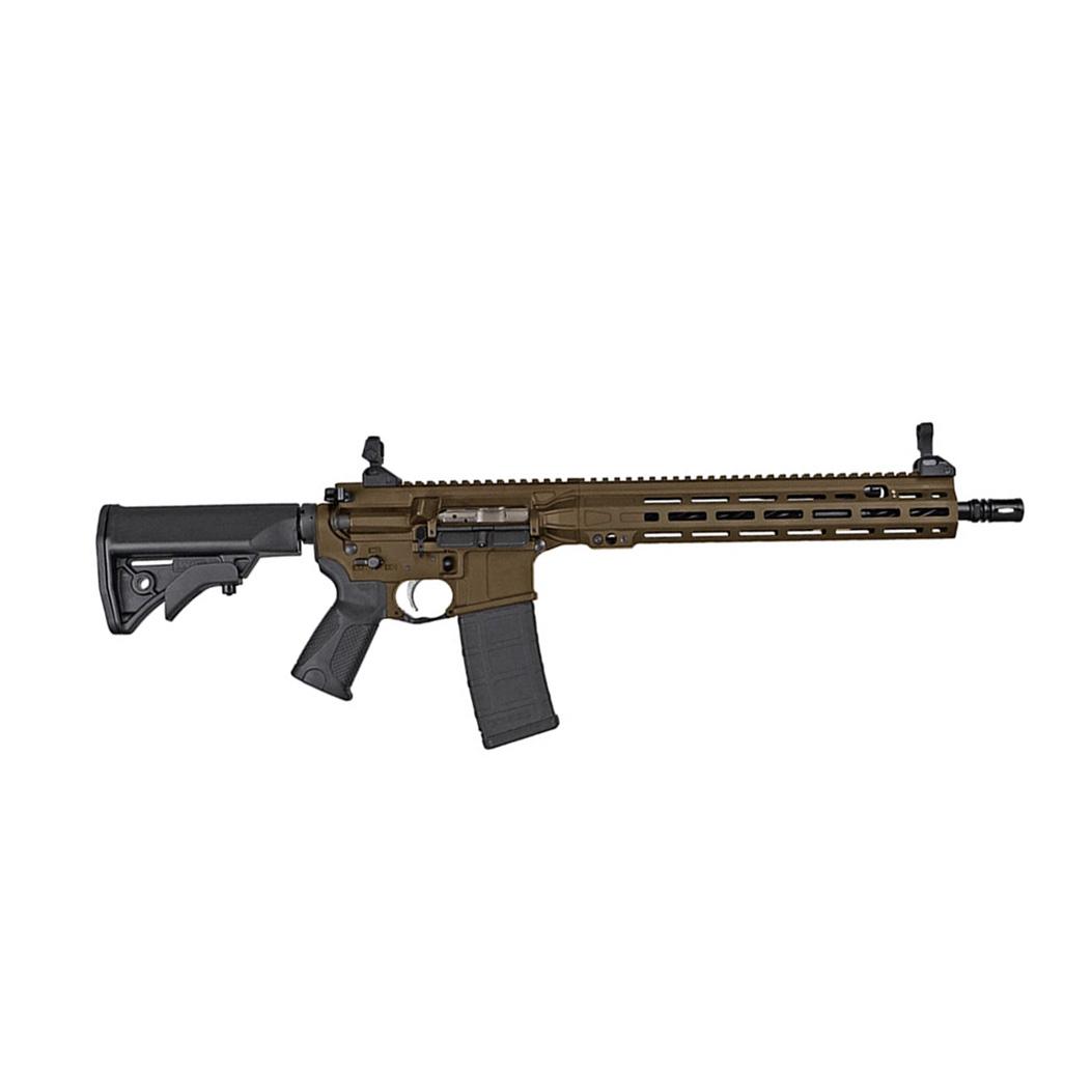 Tan and black AR-15 style rifle