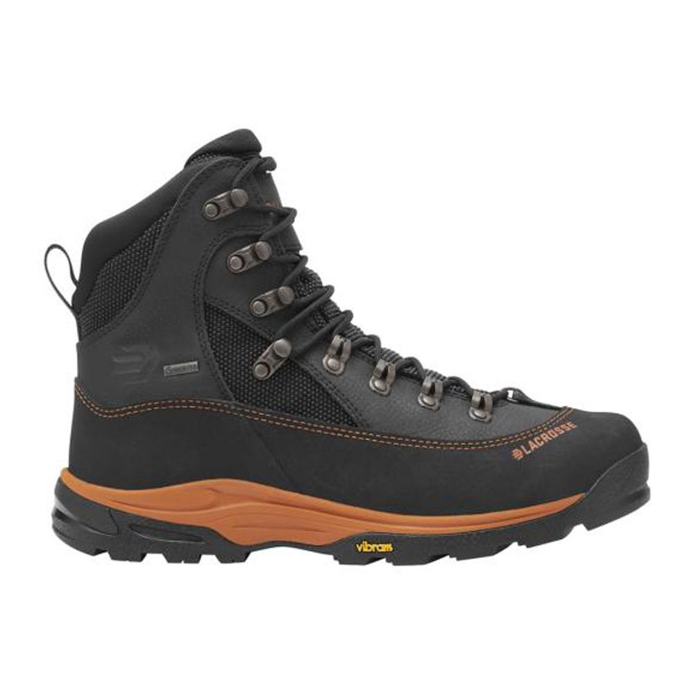 Black hiking boot with orange sole