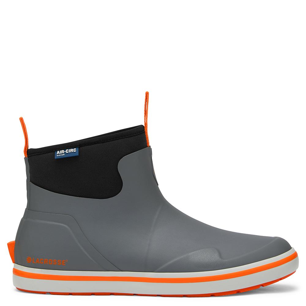Gray waterproof ankle boot with orange accents