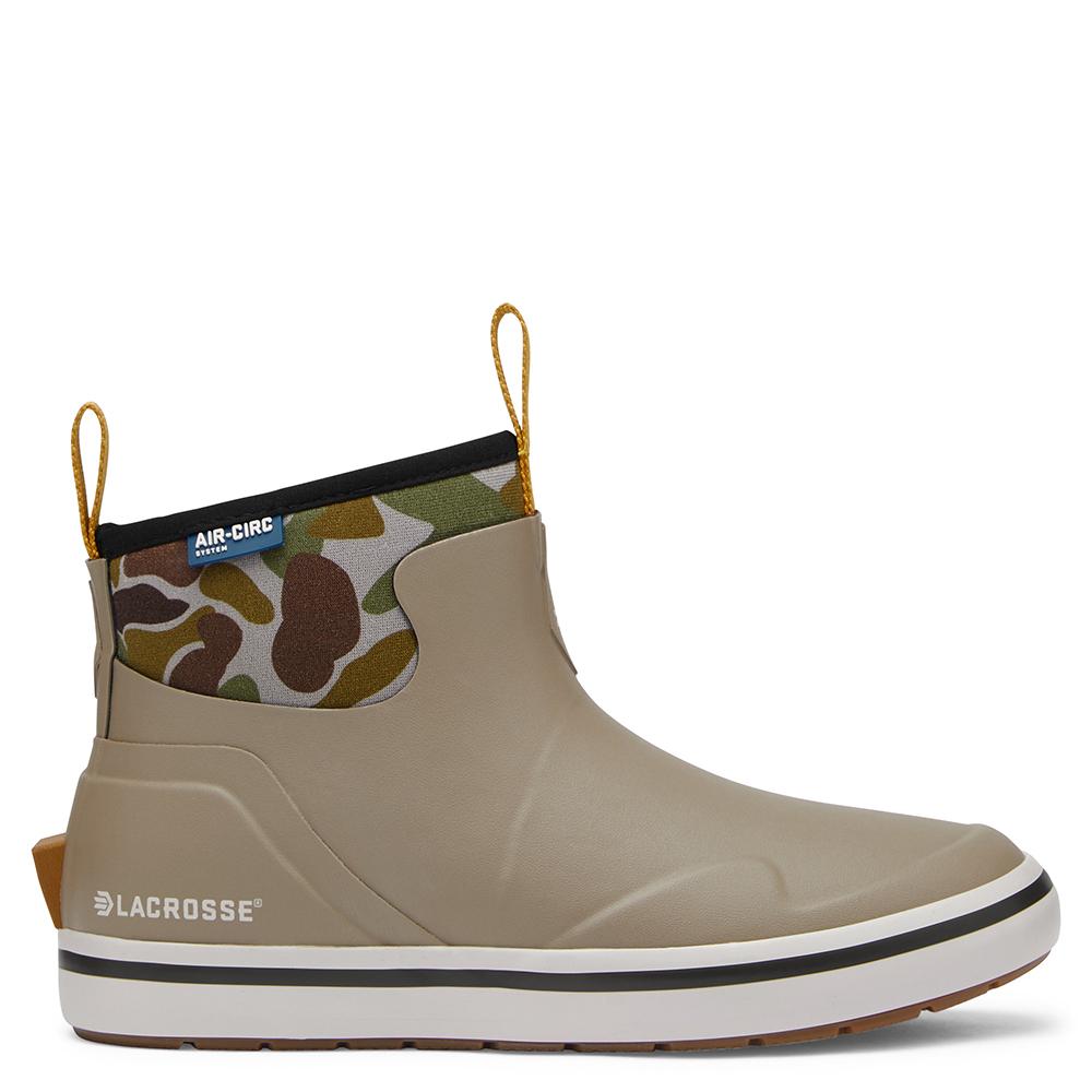 Tan rubber ankle boot with camo collar