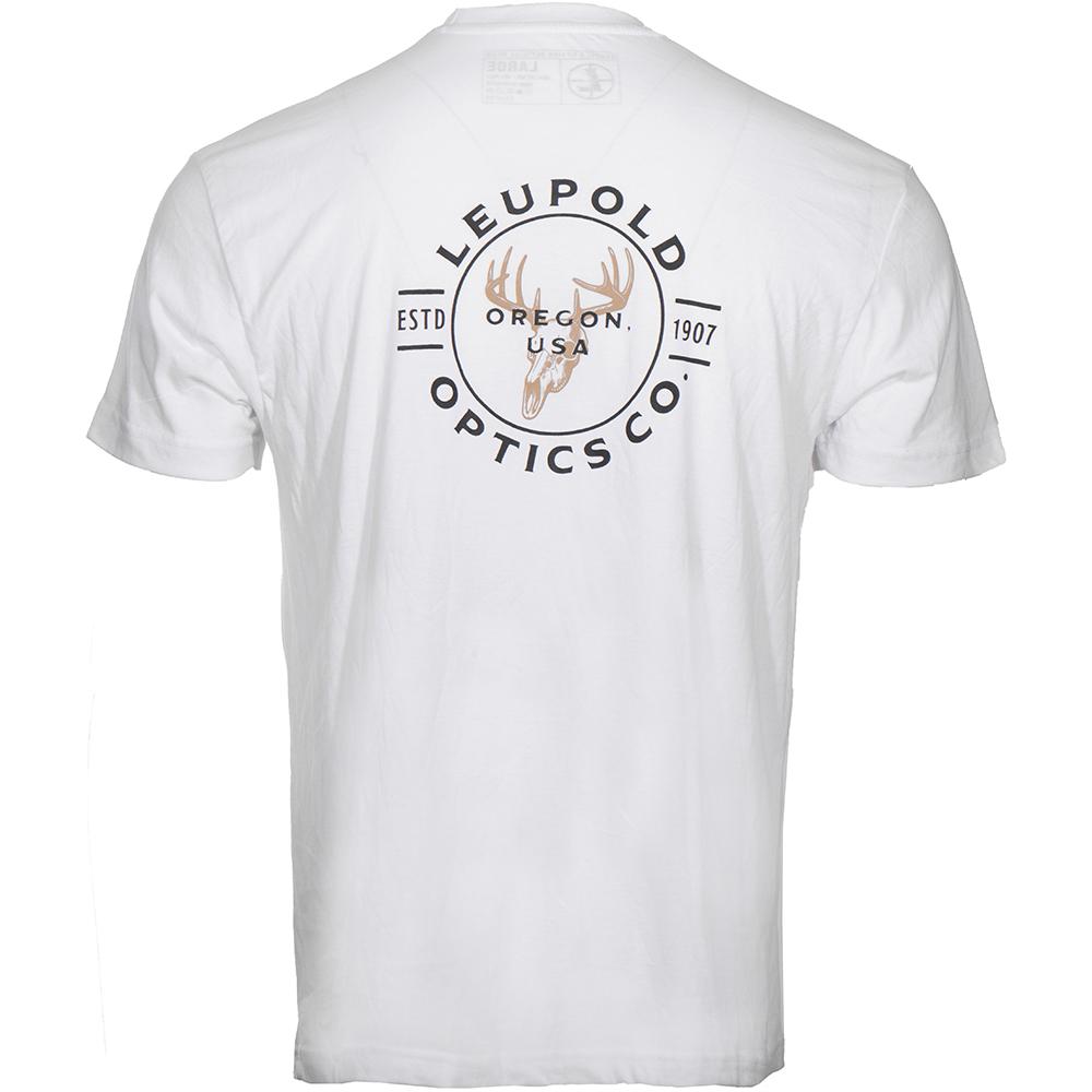 White Leupold Optics Co logo T-shirt back