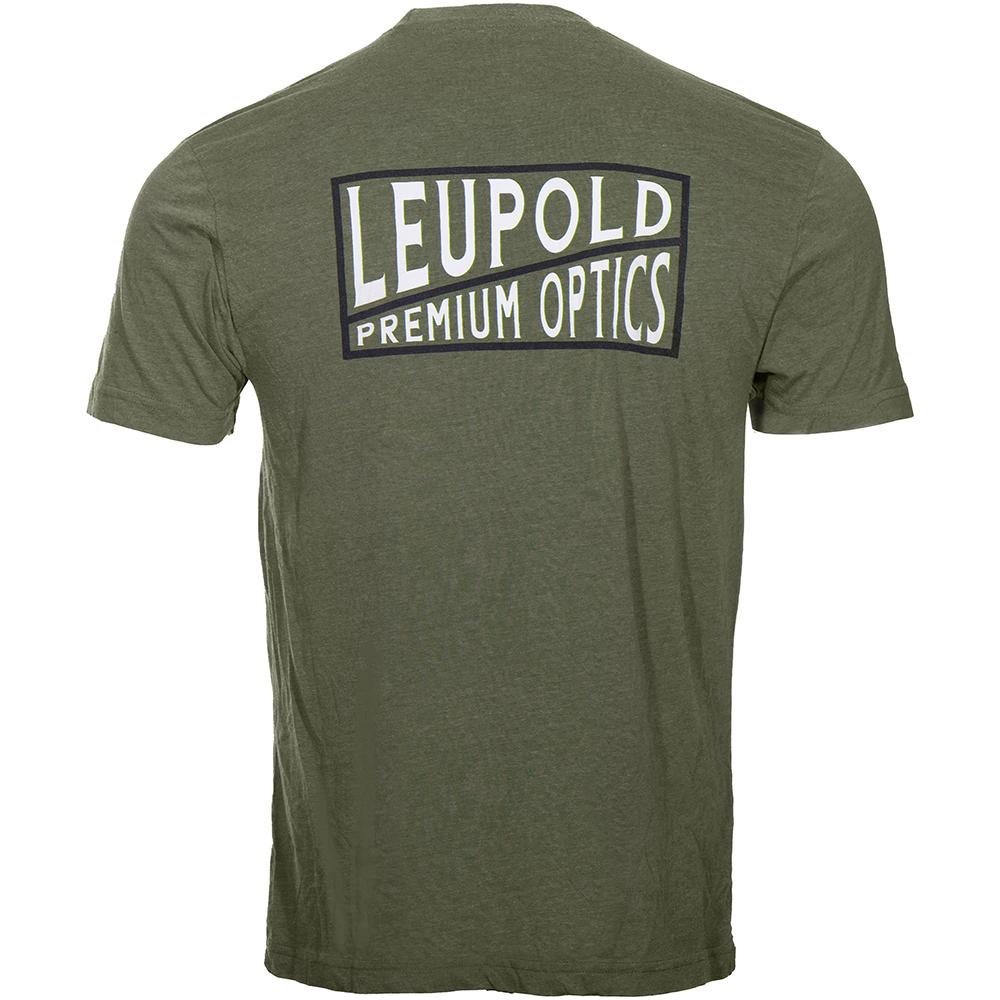 Olive green T-shirt with Leupold logo on back