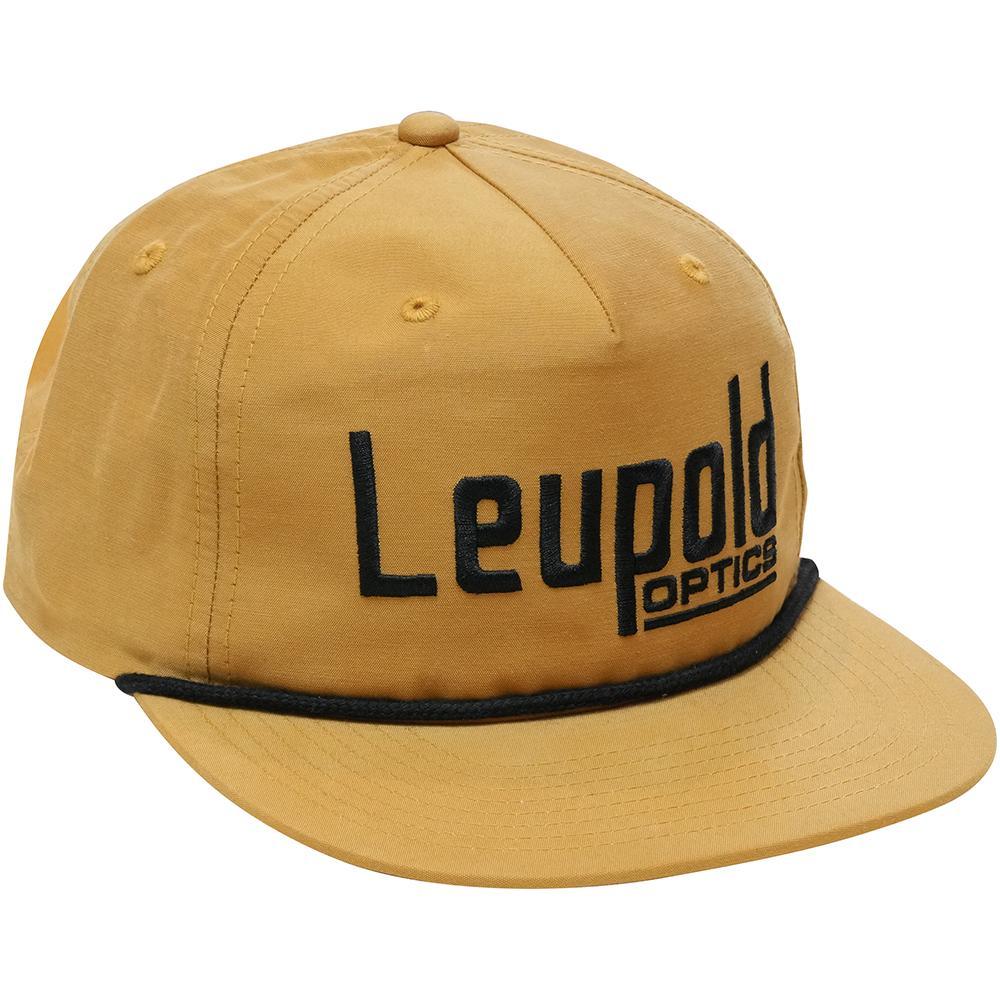 Tan Leupold Optics snapback hat with black logo