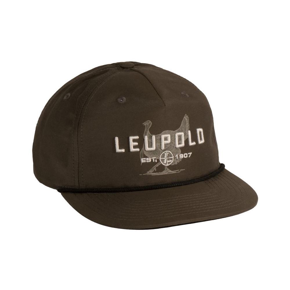 Brown Leupold logo snapback hat with bird graphic