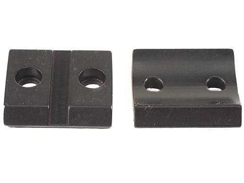 Two black metal brackets with holes
