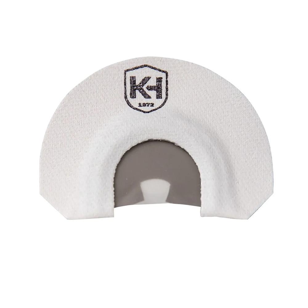 White horseshoe-shaped turkey diaphragm call with KH logo