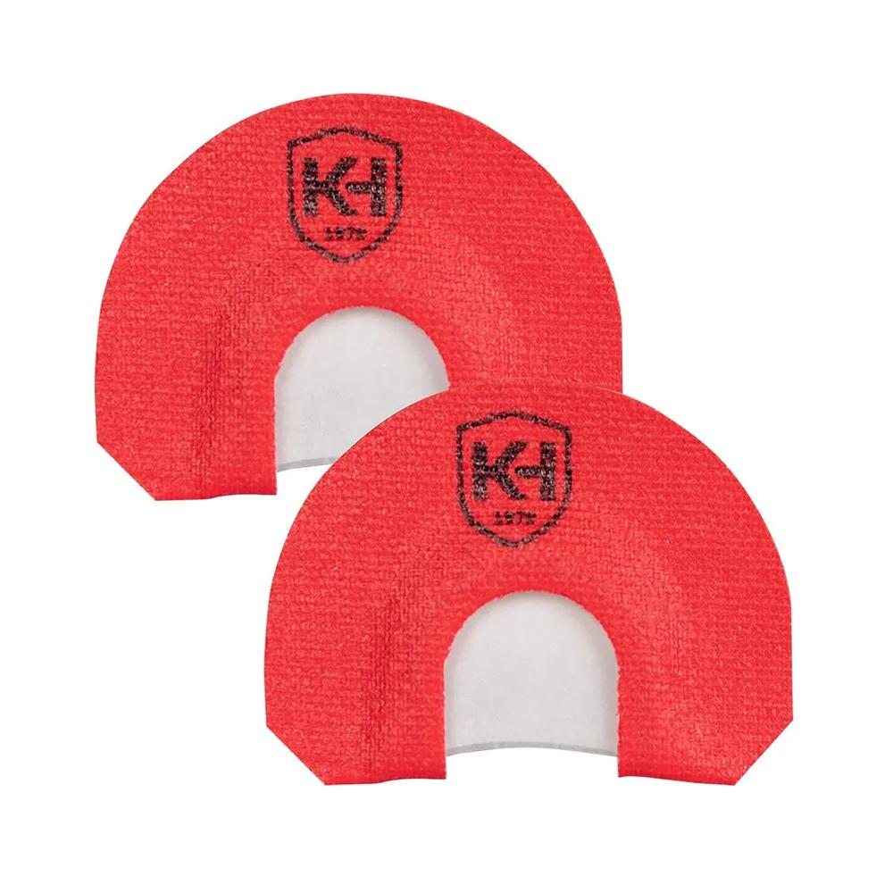 Two red U-shaped turkey diaphragm calls