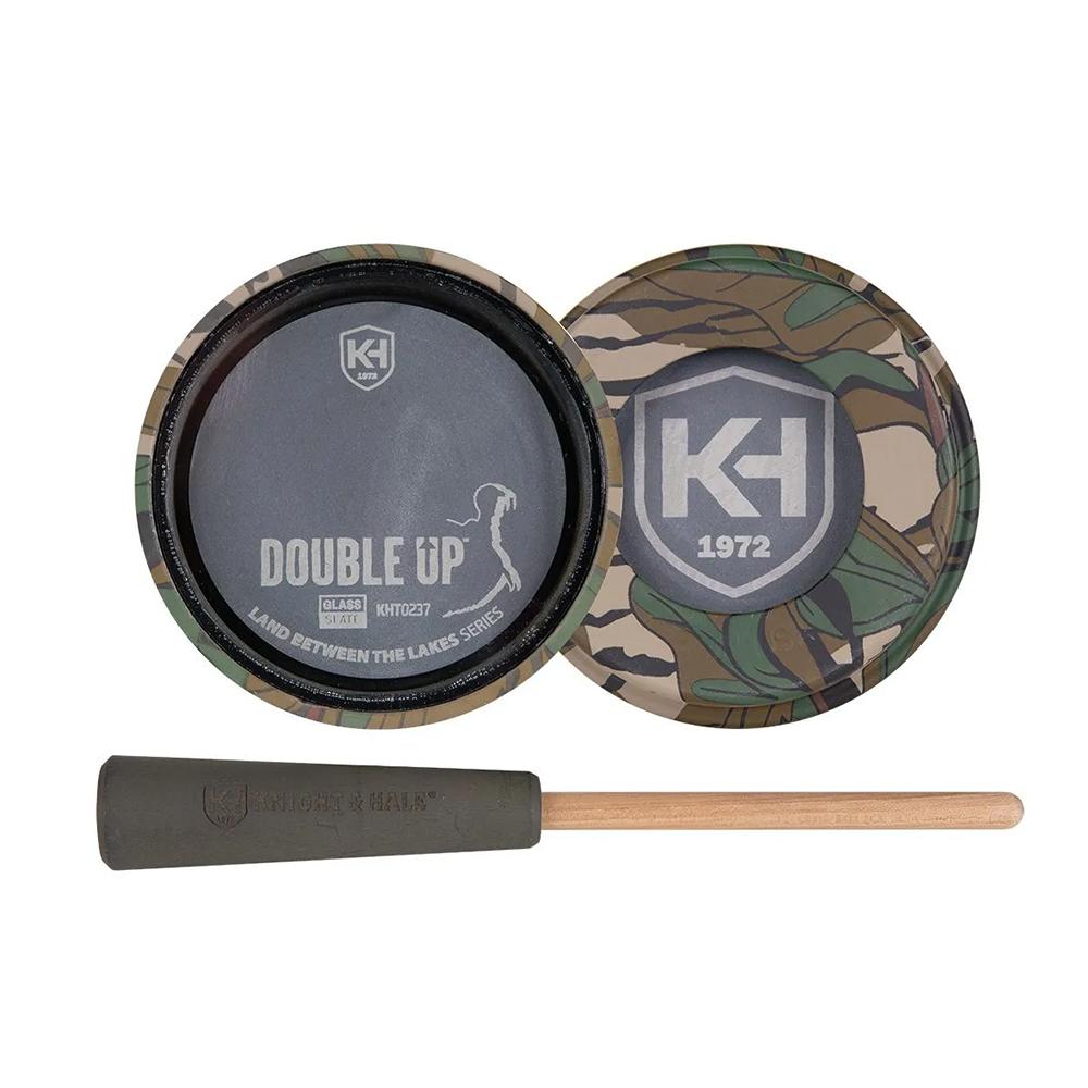 Camouflage duck call and round branded containers