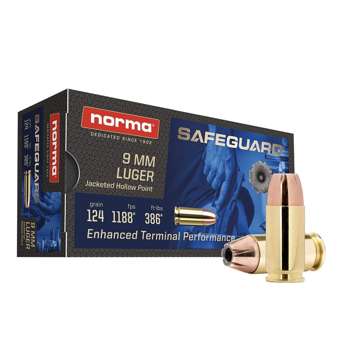 Norma Safeguard 9mm Luger hollow point ammunition box