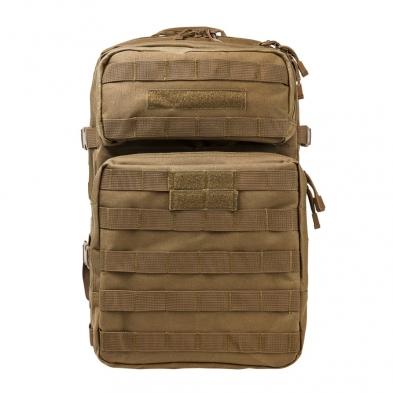 Tan tactical backpack with multiple compartments