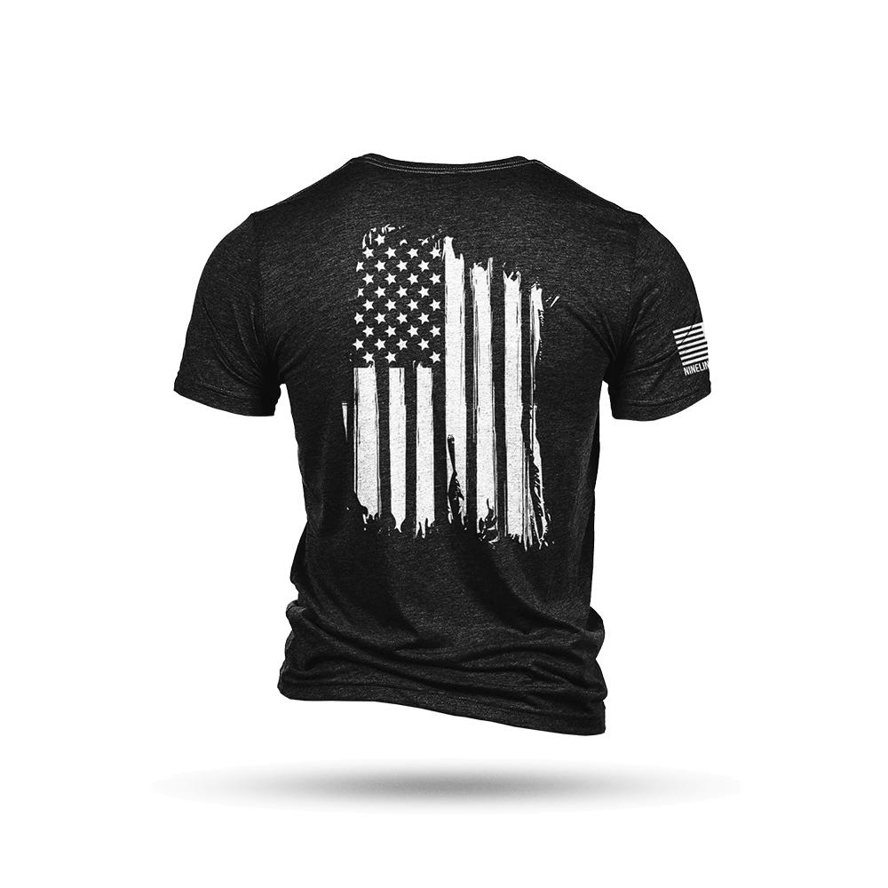 Black T-shirt with distressed American flag design