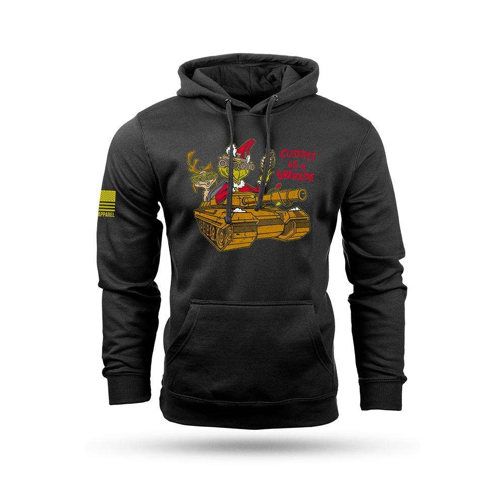 Black hoodie with cartoon tank graphic design