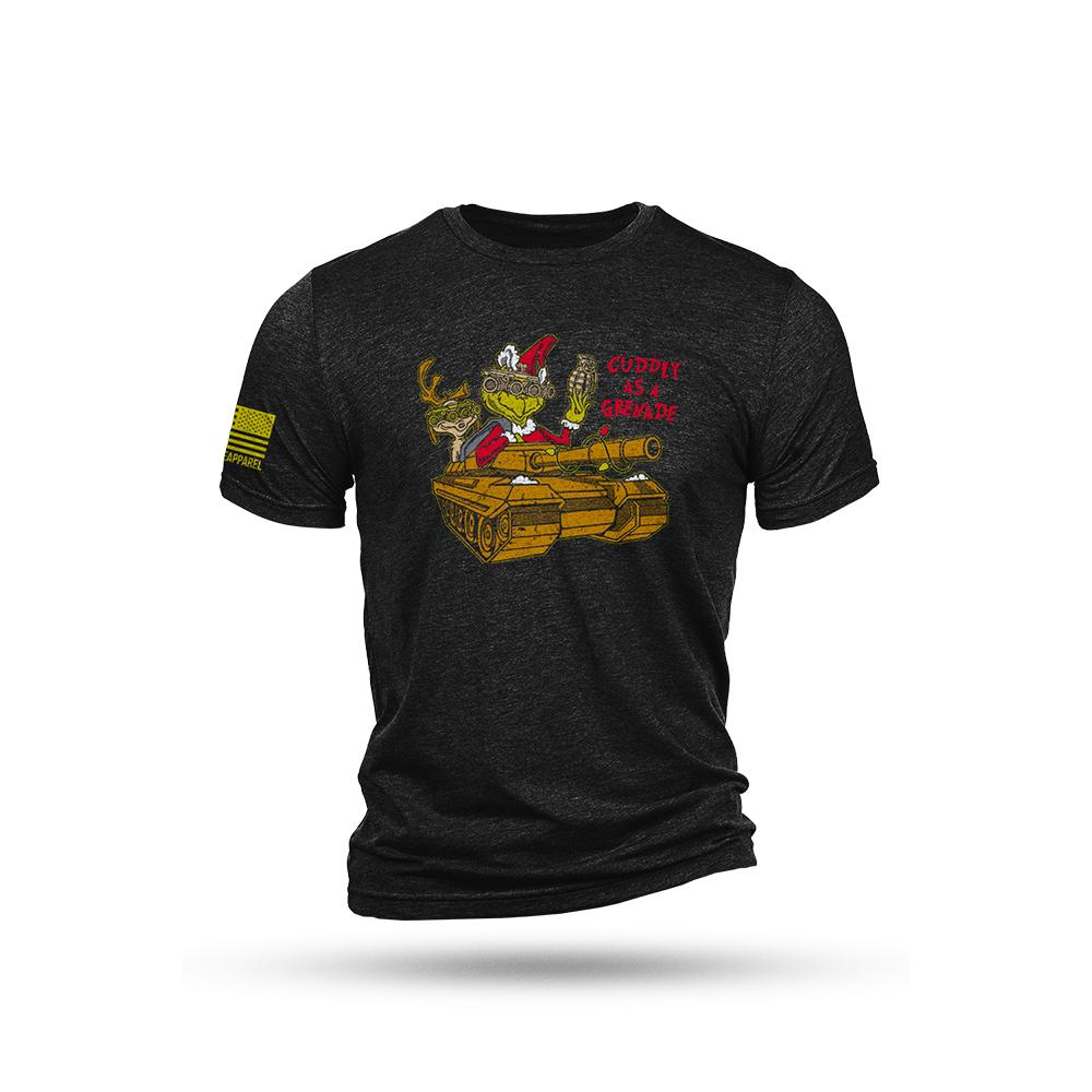 Santa riding tank graphic on dark T-shirt