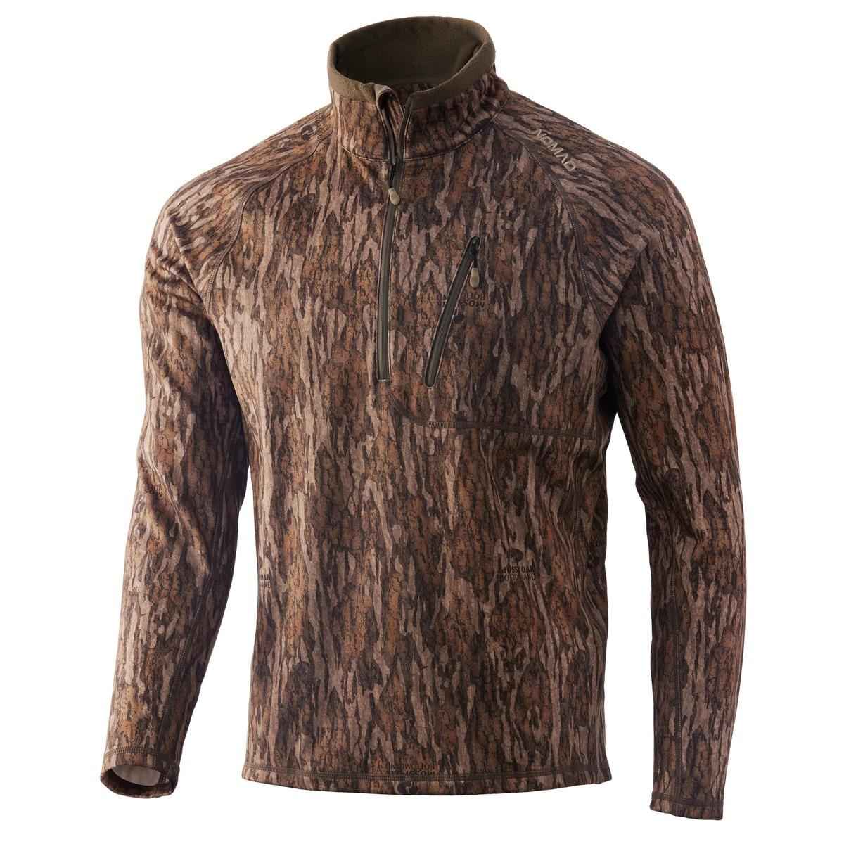 Camo pullover sweatshirt with quarter-zip design.