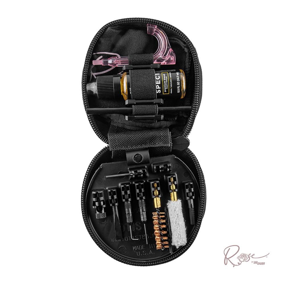 Compact gun cleaning kit in zippered case
