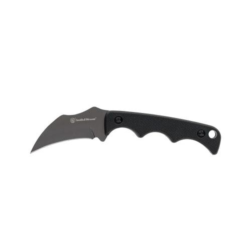 Curved fixed-blade karambit knife with black handle