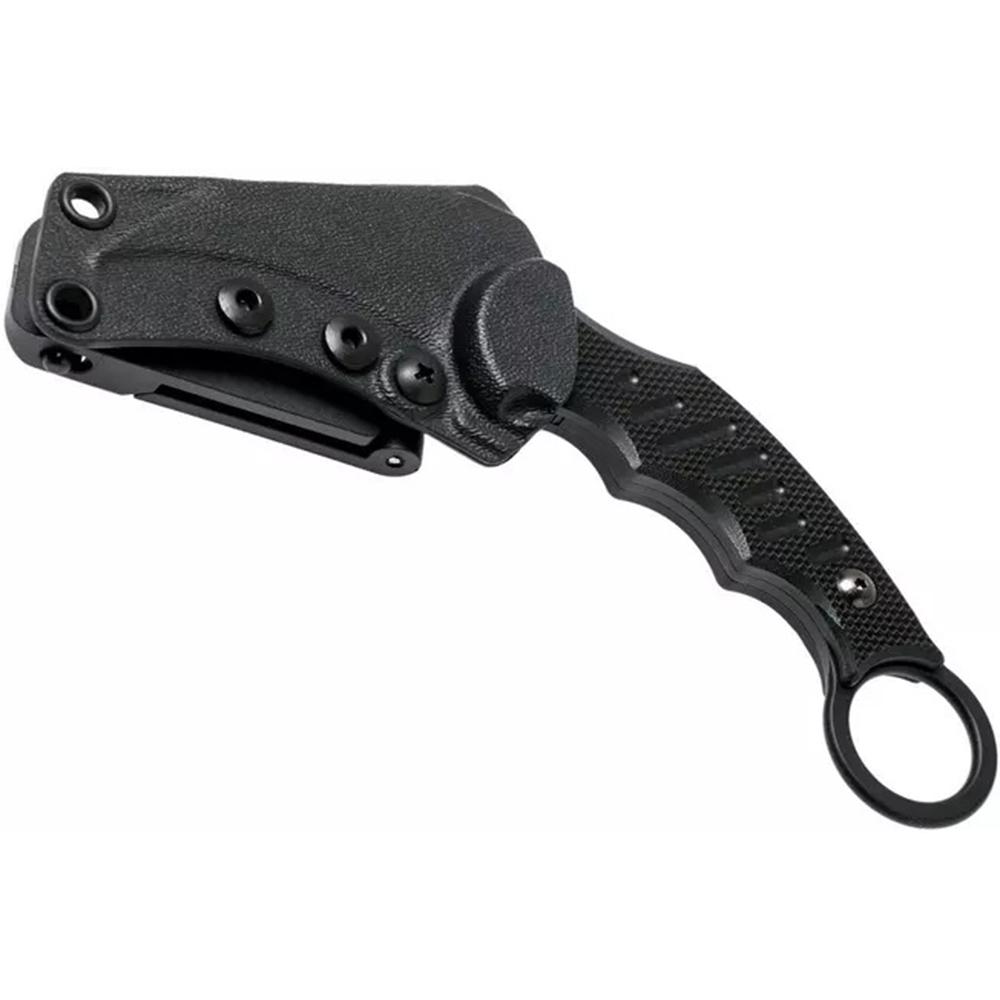 Black karambit knife with sheath and finger ring