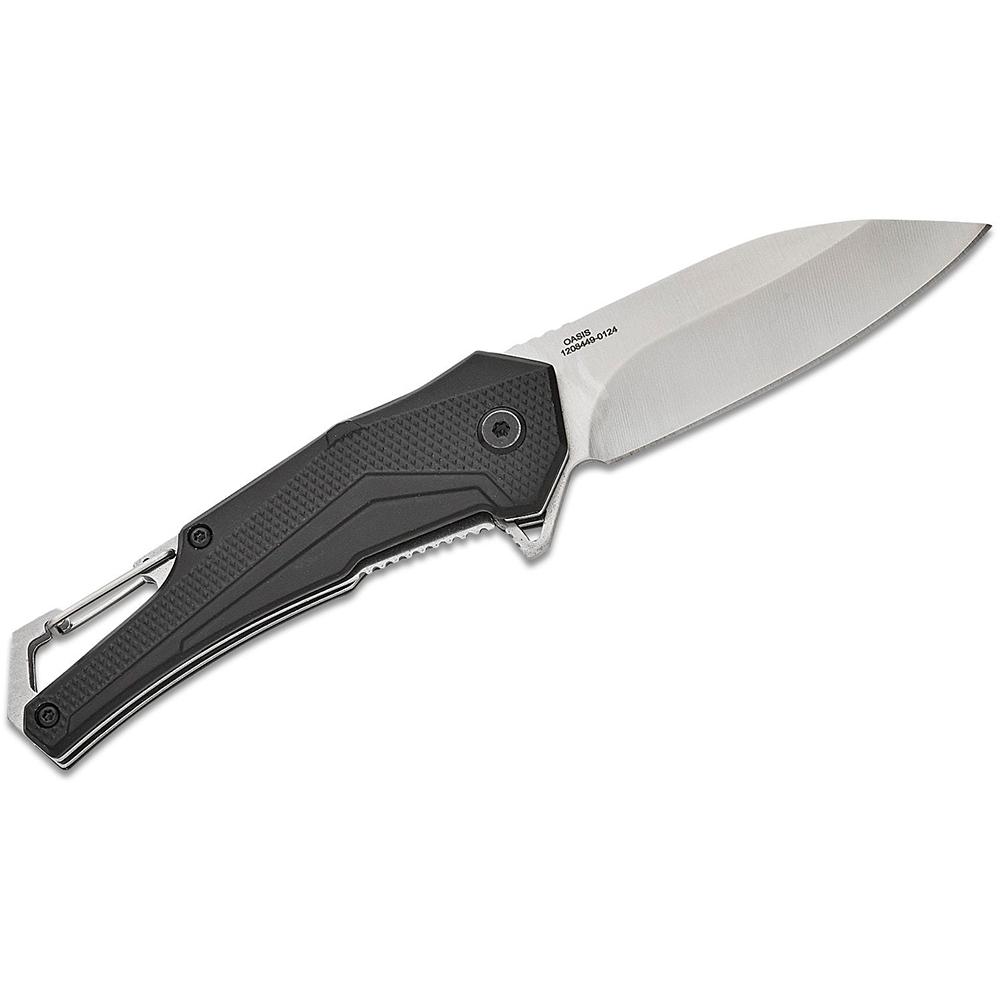 Black folding pocket knife with silver blade